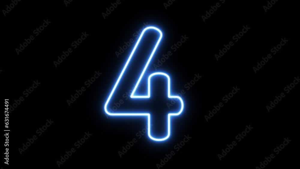 Glowing blue neon number four appear on alpha channel background. Glowing blue neon number four appear on alpha channel background.