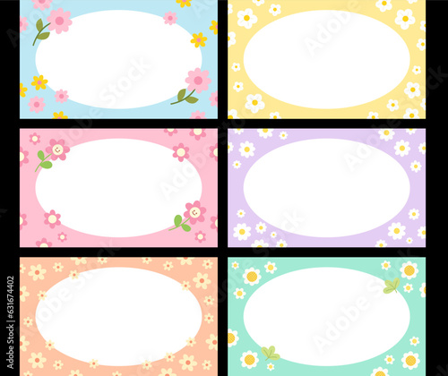 Set of flower pattern frame, banner, name tag, notepad, memo, floral print, ad template, social media post, poster, background, wallpaper, sticky notes, backdrop, book cover, pastel paper design