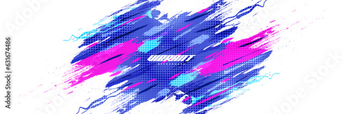 Abstract and Colorful Brush Background with Halftone Effect. Brush Stroke Illustration for Banner, Poster, or Sports Background. Scratch and Texture Elements For Design