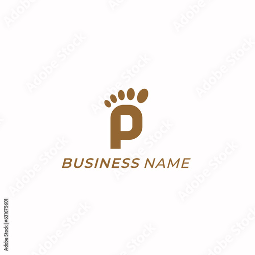 design logo combine letter P and foot print