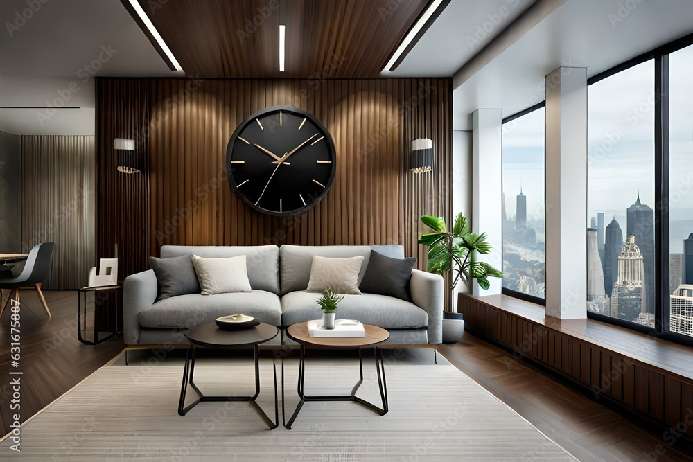 Fototapeta premium modern living room with beautiful clock generated by AI