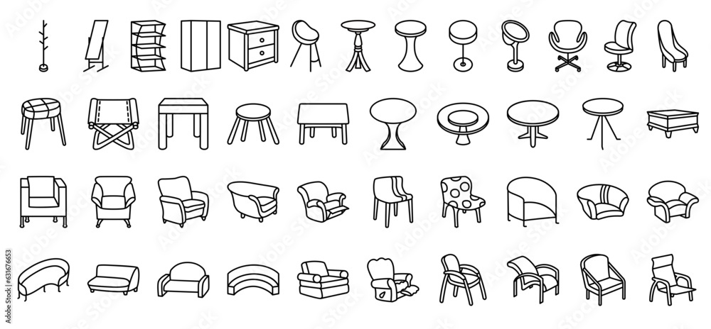 A set of furniture icon in line style. A set of furniture icon in line style.