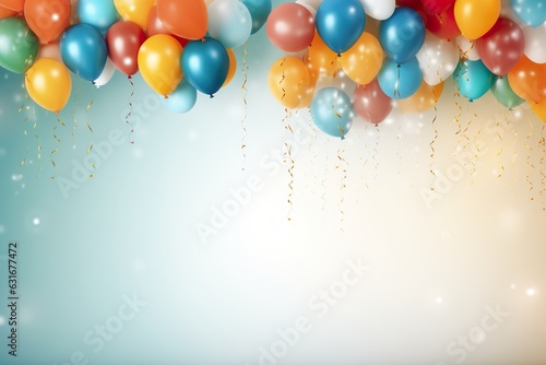 Happy Birthday celebration background with balloons and empty space for text