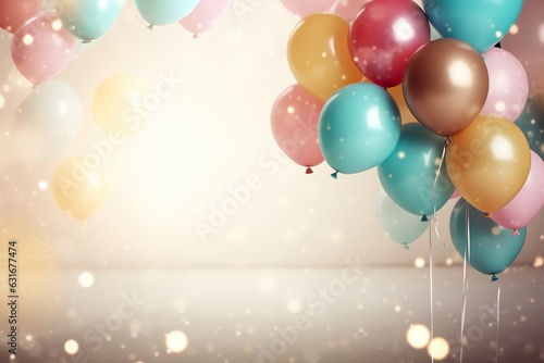 Happy Birthday celebration background with balloons and empty space for text