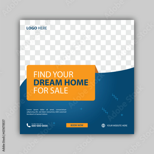 Set of House for sale social media promotion design template. Editable modern banner with place for the photo. Usable for social media post and web.