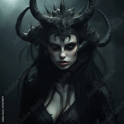 A Portrait of a Female Demon With Horns