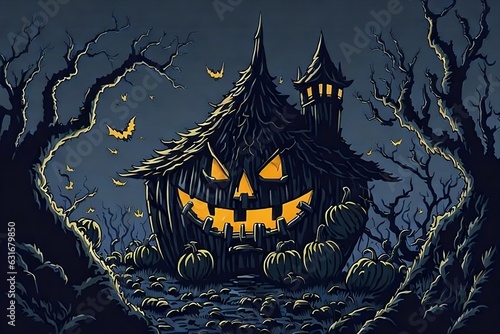Halloween wallpaper with pumpkins It may be a dark colored picture. and has elements of Halloween