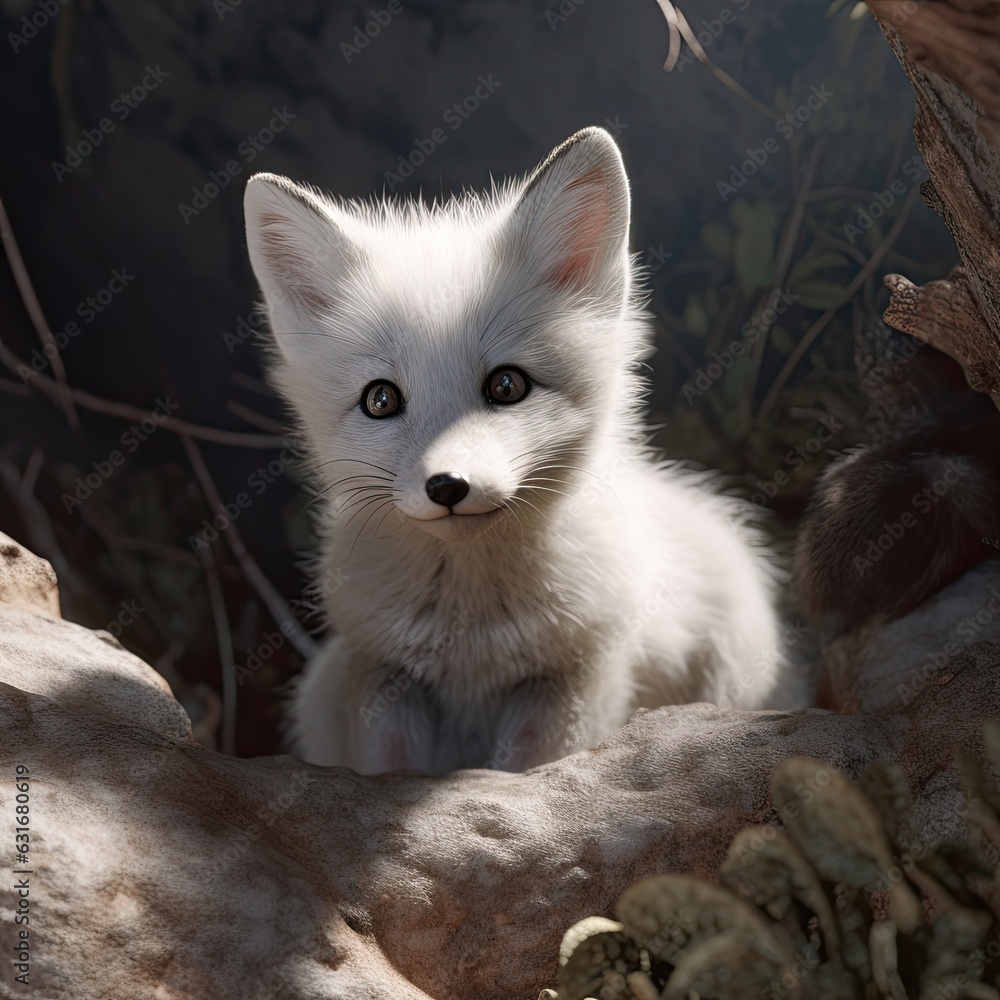 cute white fox cob in nature - created using generative AI tools