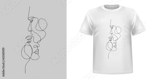 Couple face romantic line drawing T-shirt design