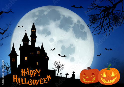 ハロウィンの夜のイメージ濃紺背景イラスト（生成AI）