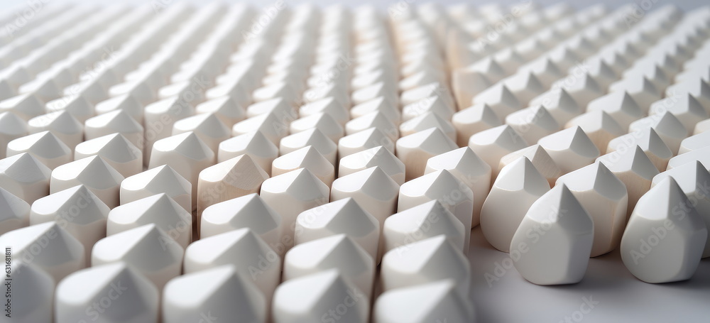Obraz premium When simplicity and minimalism get complicated. formication of creativity in mass quantities. Slightly different abstract geometric shapes in mass production. Hand edited generative AI. 