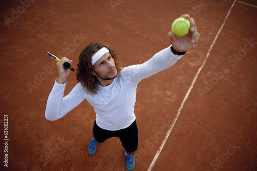 High angel view on man tennis player serving ball © Nomad_Soul