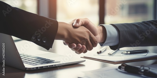 Partnership in business concept, handshake collaboration and entrepreneurial success, confident teamwork and strategy, global future of commerce and investment, professional, Generative AI.