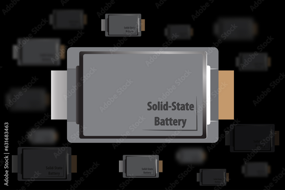 Solid state battery pack design for electric vehicle (EV) concept illustration.  Development batteries with solid electrolyte energy storage for future car industry.
