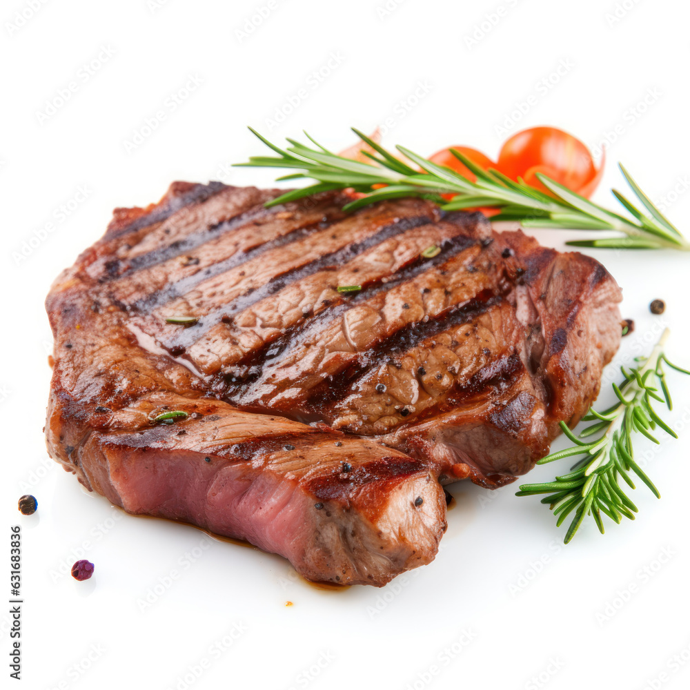 grilled beef steaks on a white background