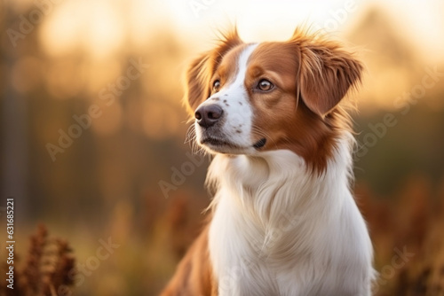 Selective focus shot of an adorable kooikerhondje dog, aesthetic look