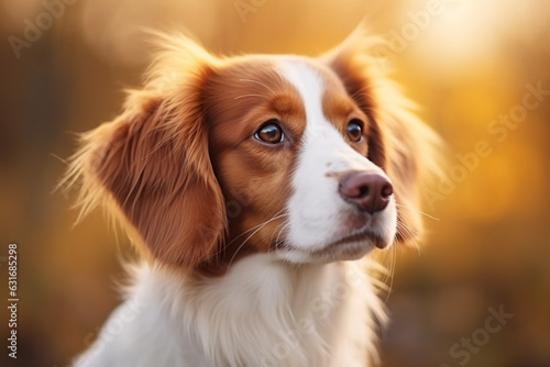 Selective focus shot of an adorable kooikerhondje dog, aesthetic look