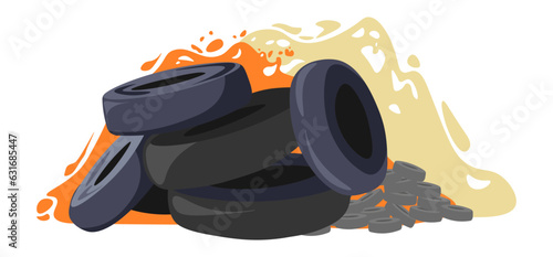 Car tire burning, utilization and recycling vector