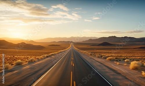 Photo of an isolated road cutting through the vast desert landscape © uhdenis