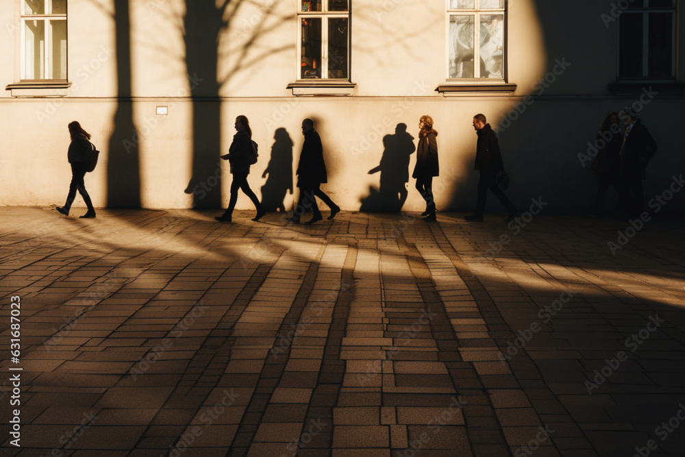 Shadows of group of people walking on the street, aesthetic look