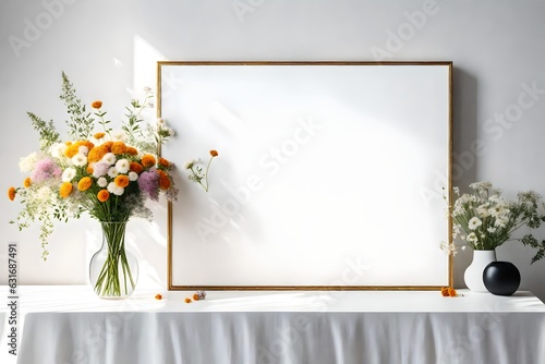 room with flowers and frames