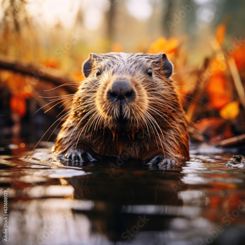 Beaver in its Natural Habitat, Wildlife Photography, Generative AI