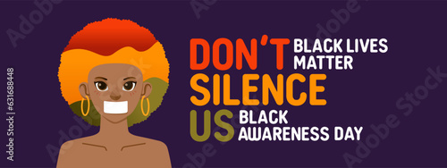 Black lives matter campaign poster banner silence mouth woman support people to gain equal right, human unity different races, Stop racism