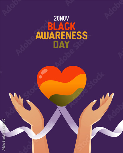 Black lives matter campaign poster banner hand ribbon hearts support black people to gain equal rights, human unity of different races, Stop racism