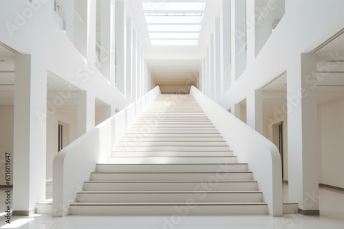 shot of a modern stairway in a beautiful white building, aesthetic look