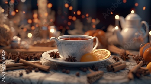 A Christmas Tea with Cinnamon and Spices.Generative AI