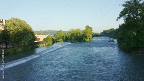 Ousse River as it passes through the medieval town of Pau in the south of France, Pyrenees. photo