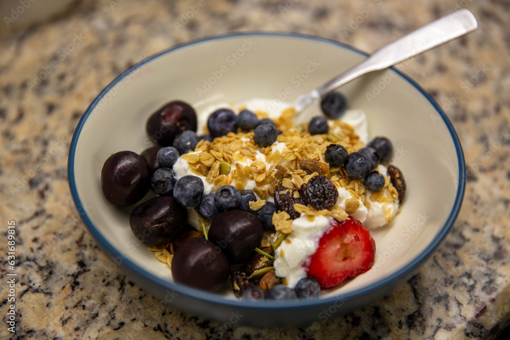 Yogurt with granola and fruits