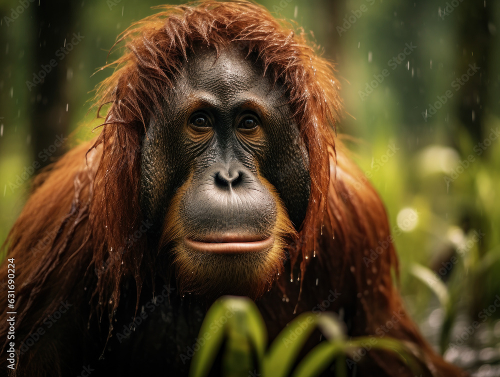 Orangutan in its Natural Habitat, Wildlife Photography, Generative AI Orangutan in its Natural Habitat, Wildlife Photography, Generative AI