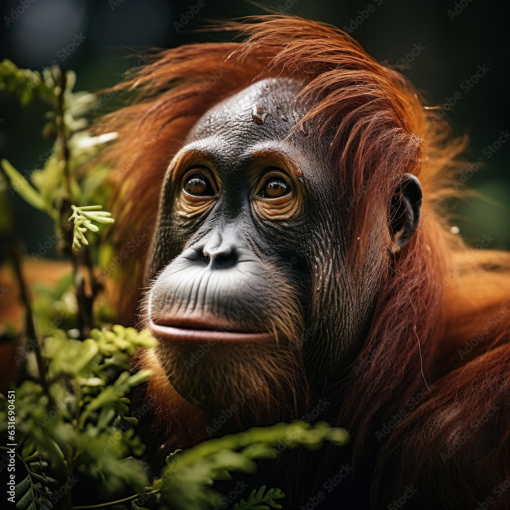 Orangutan in its Natural Habitat, Wildlife Photography, Generative AI Orangutan in its Natural Habitat, Wildlife Photography, Generative AI