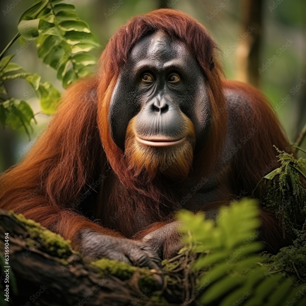 Orangutan in its Natural Habitat, Wildlife Photography, Generative AI Orangutan in its Natural Habitat, Wildlife Photography, Generative AI