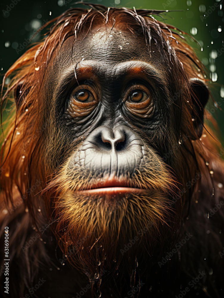 Obraz premium Orangutan in its Natural Habitat, Wildlife Photography, Generative AI