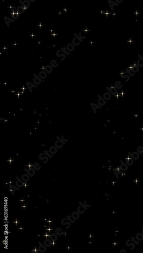 外側でキラキラ輝いている白色の星のパーティクルエフェクト素材(背景透過)アルファチャンネル付MOV　縦型