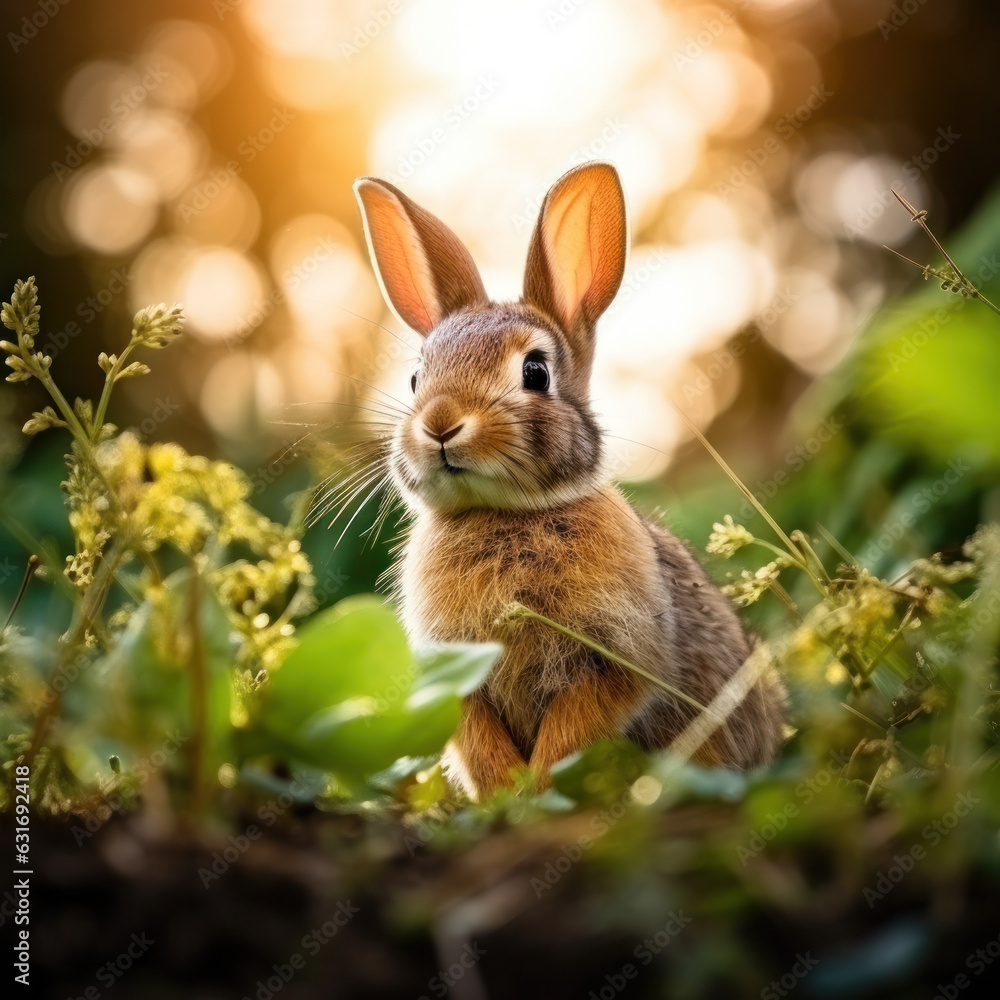 Fototapeta premium Rabbit in its Natural Habitat, Wildlife Photography, Generative AI