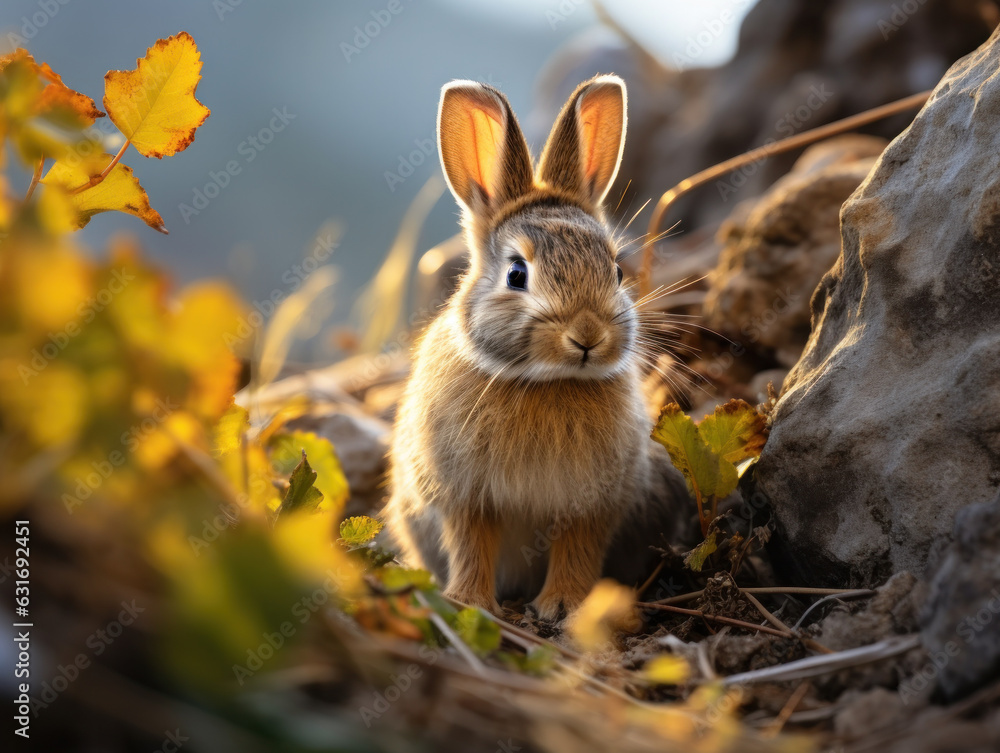 Fototapeta premium Rabbit in its Natural Habitat, Wildlife Photography, Generative AI