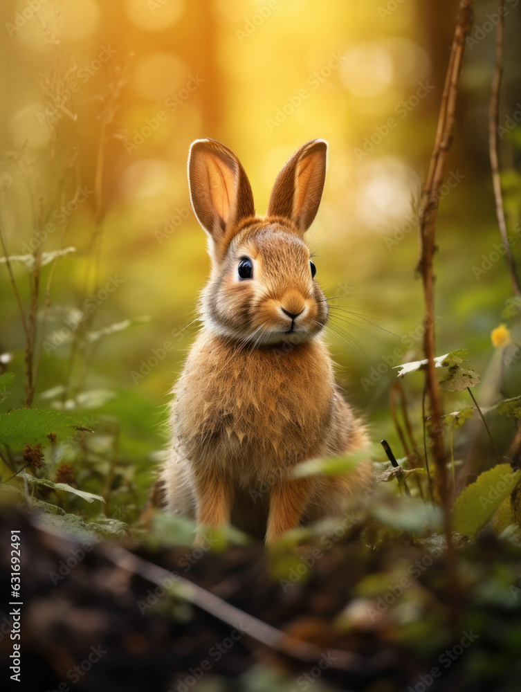 Fototapeta premium Rabbit in its Natural Habitat, Wildlife Photography, Generative AI