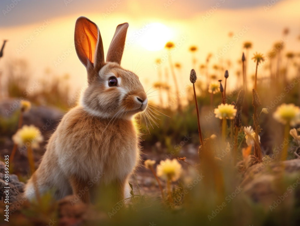 Rabbit in its Natural Habitat, Wildlife Photography, Generative AI