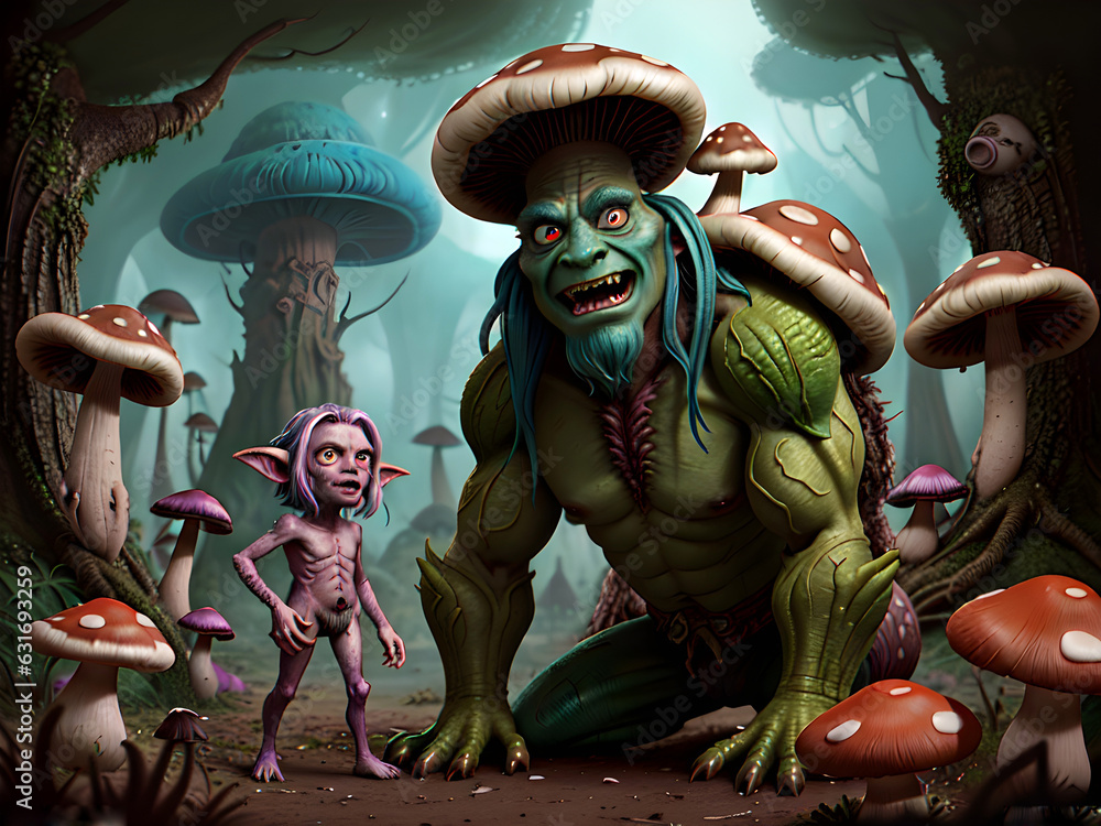 Magical mushroom goblin beast, Generative AI Illustration