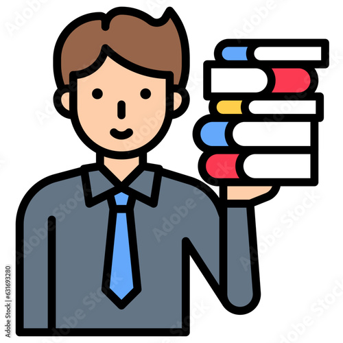 Male teacher carrying books icon, An avatar that is related to education