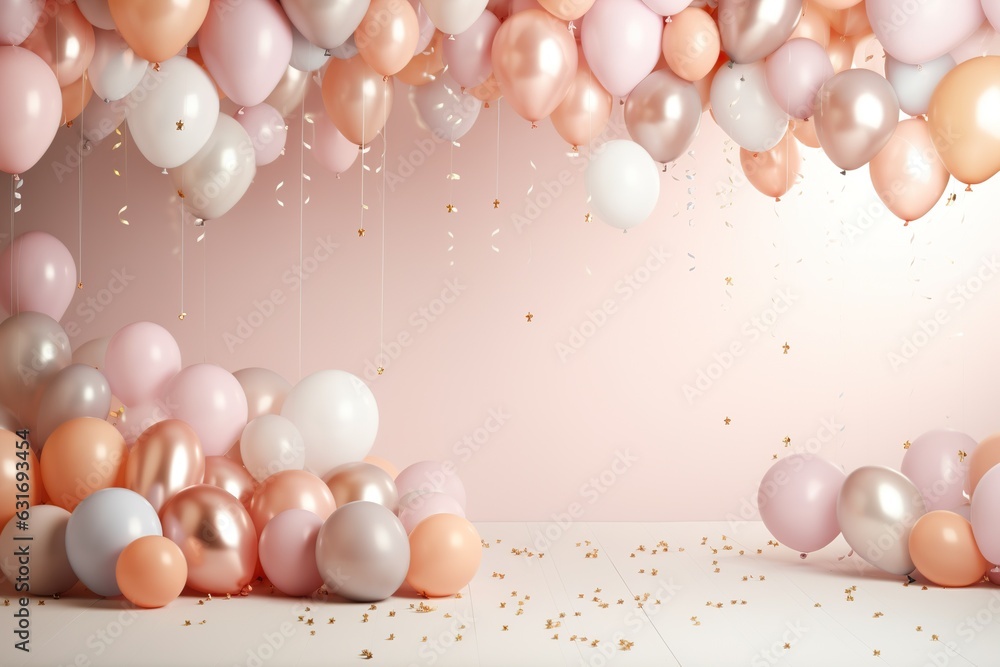 Create a light pastel-colored birthday background with light pink balloons Create a light pastel-colored birthday background with light pink balloons