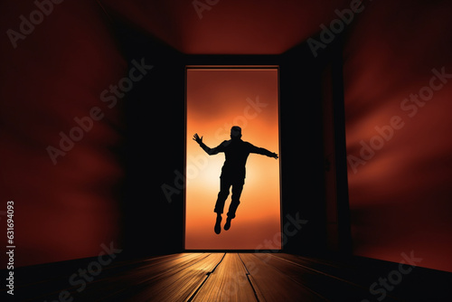 Silhouette of Man pushing door open, aesthetic look