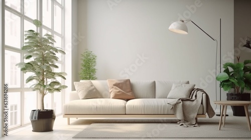 Comfortable couch in Scandinavian living room interior.Generative AI