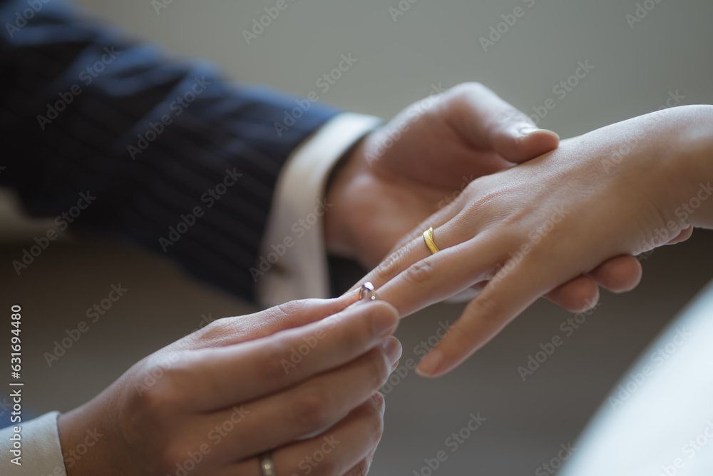 Wearing rings for each other at the wedding