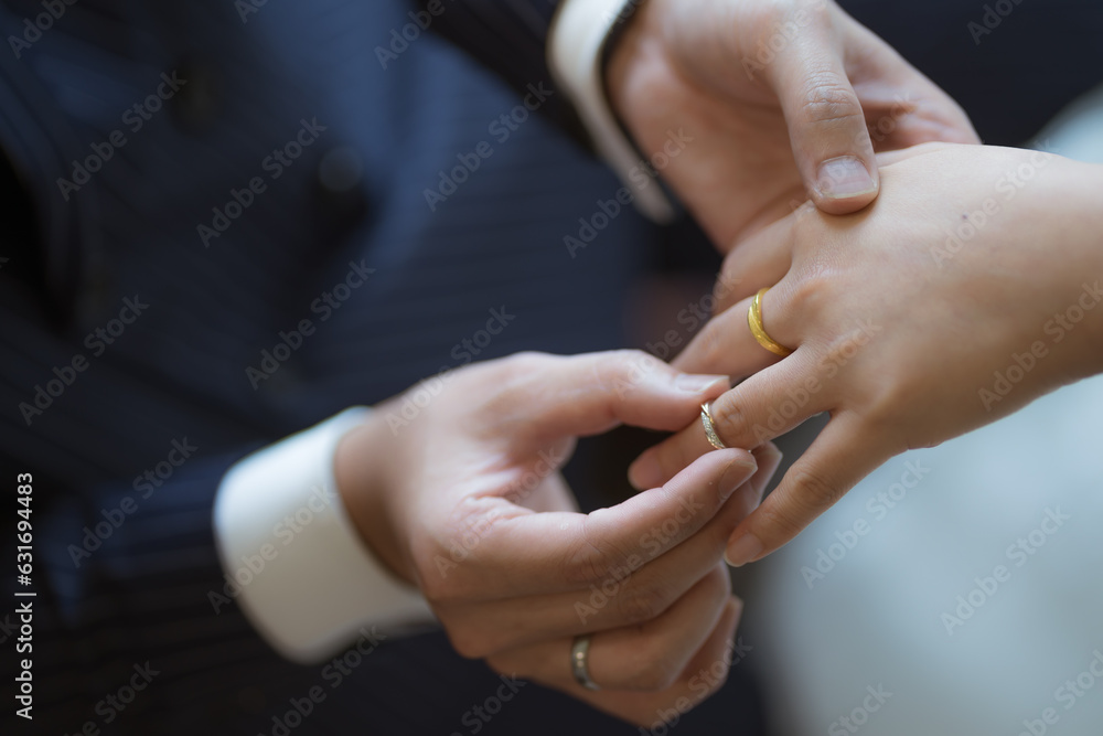 Wearing rings for each other at the wedding