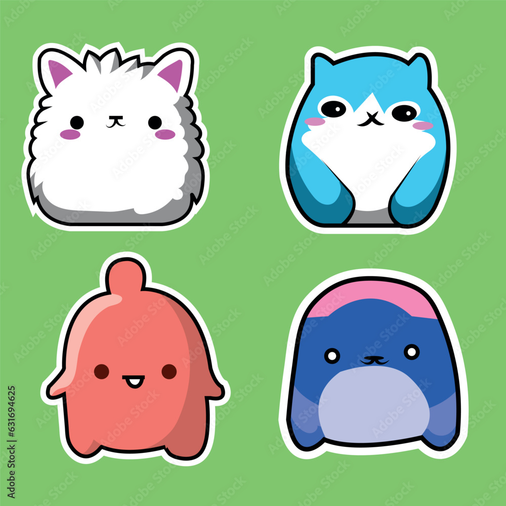 cute adorable chubby animals cartoon sticker set of 4 for children toys