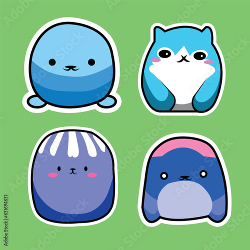 cute blue adorable chubby animals cartoon sticker set of 4 for children toys